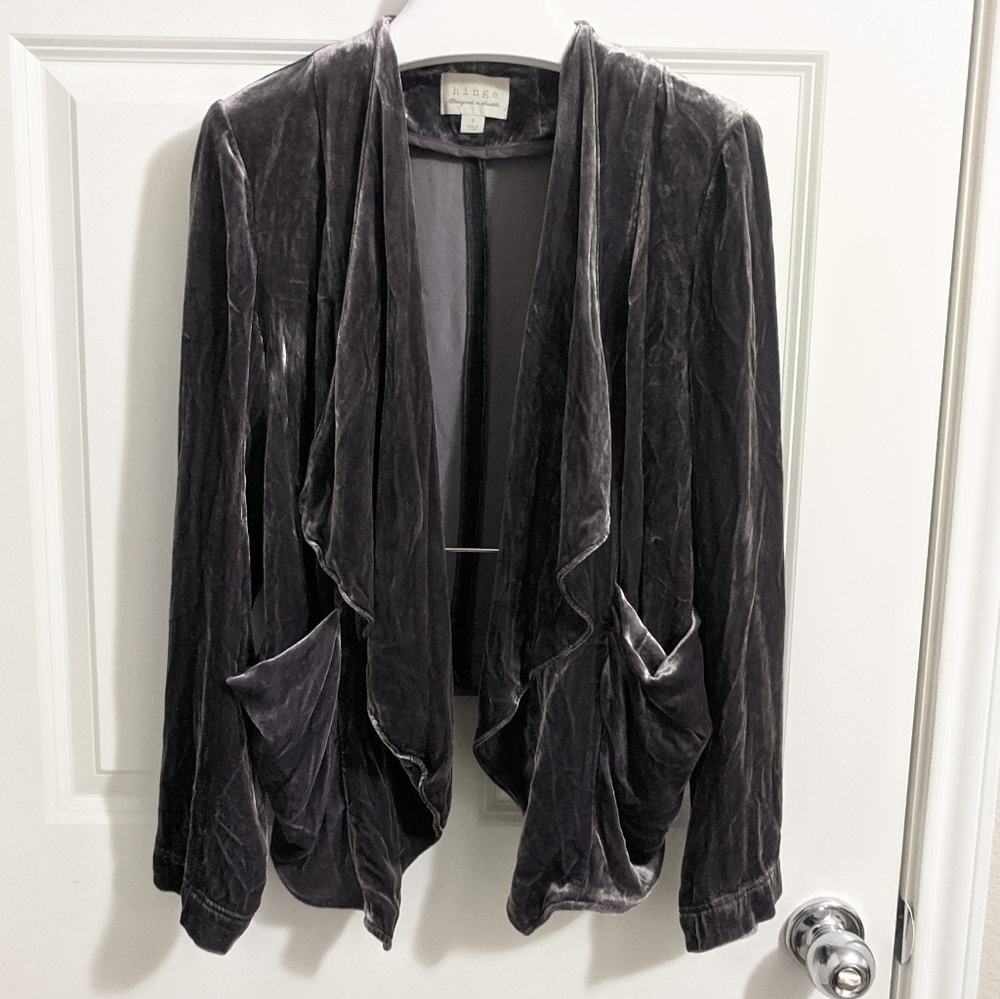 Hinge Silk Blend Grey Velvet Waterfall Jacket S